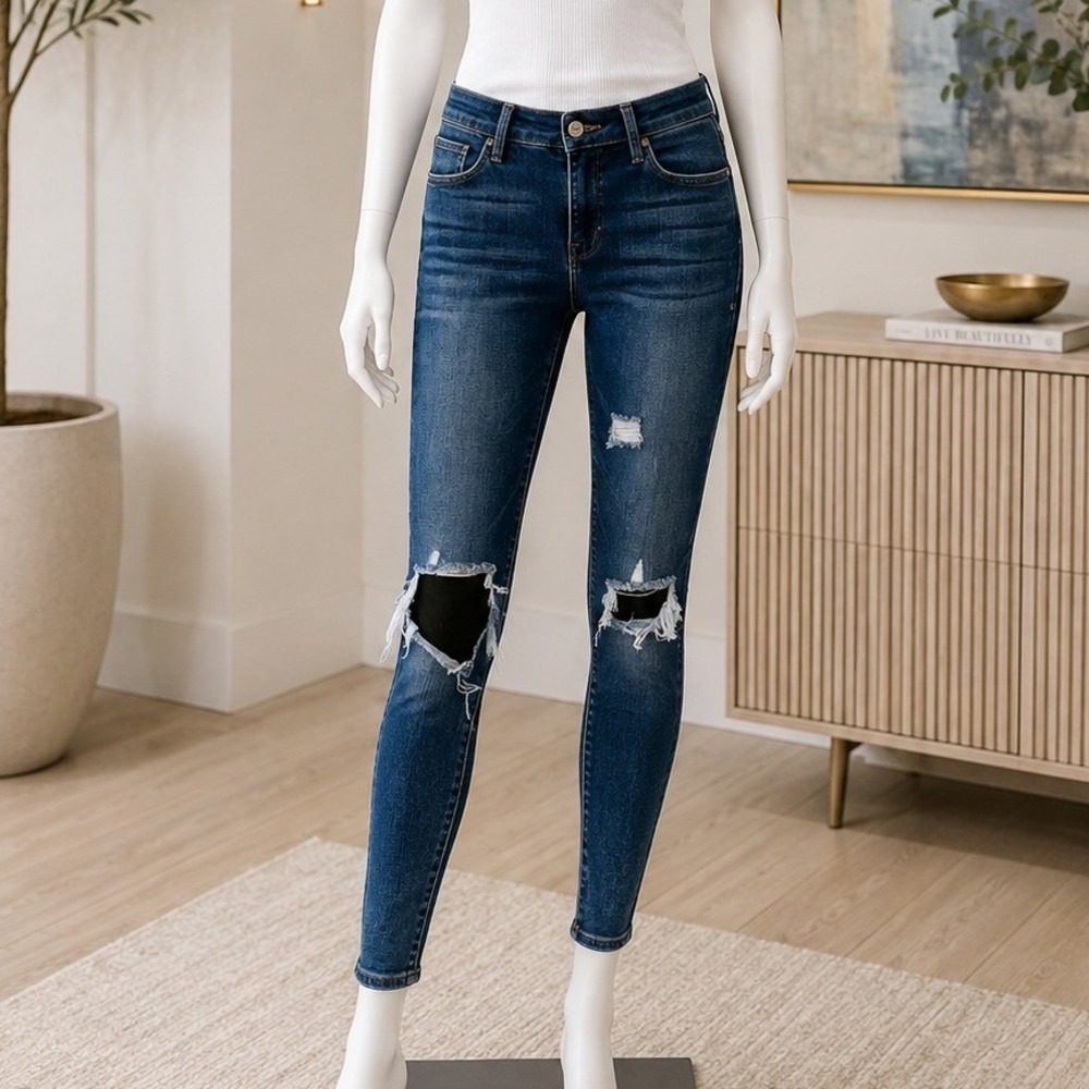 Frame Women Skinny Jeans Le High Distressed Ripped Stockton Blue 24
